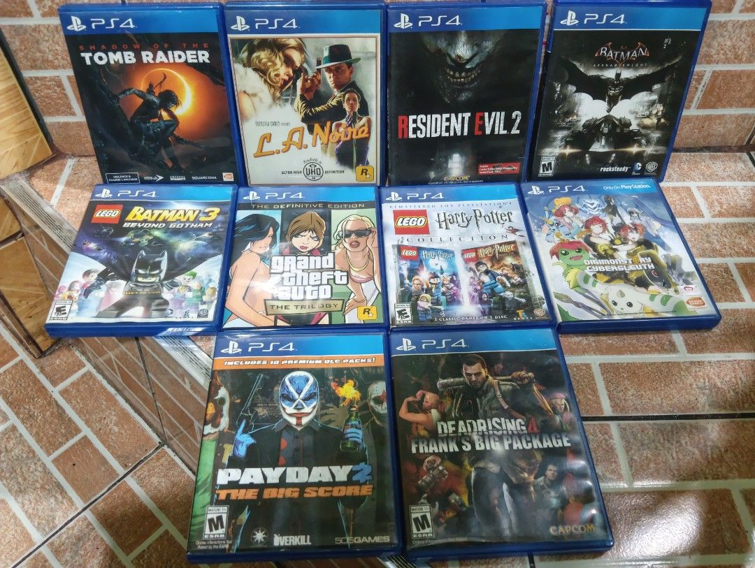 PS4 Games For sale (Category: PlayStation) located in Caloocan City. Submitted by jbfuenzalida27 (Listing ID 1462934170, Image 1). Description: ps4 games Tested and working Lego batman 3- 500 Lego Harry Potter collection-500 Batman Arkham knight -sold❌ Payday 2- 450 Dead rising 2 -500 Shadow of the tomb raider -600 L.a Noire -sold❌ Resident evil 2- 650 Digimon story cyber -500 GTA The trilogy - sold❌ Meetup: c3 caloocan or pick up.