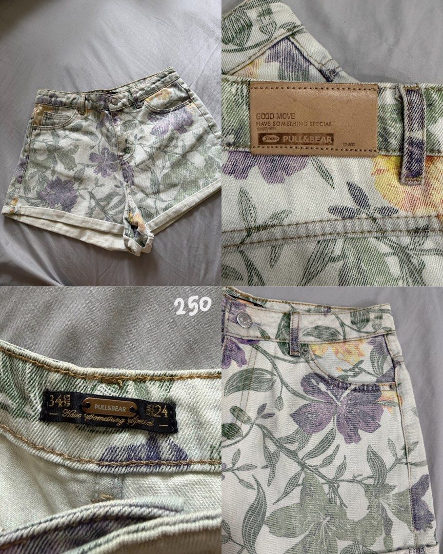 Pull & Bear Floral Denim Shorts (Category: Shorts) located in Mandaluyong City. Submitted by authenteecity (Listing ID 1462900473, Image 1). Description: - Cute floral print denim shorts - Brand: Pull & Bear - Style: High-waisted with rolled hem - Print details: Purple, green, and yellow flowers - Size: 24 - Perfect for summer outfits.