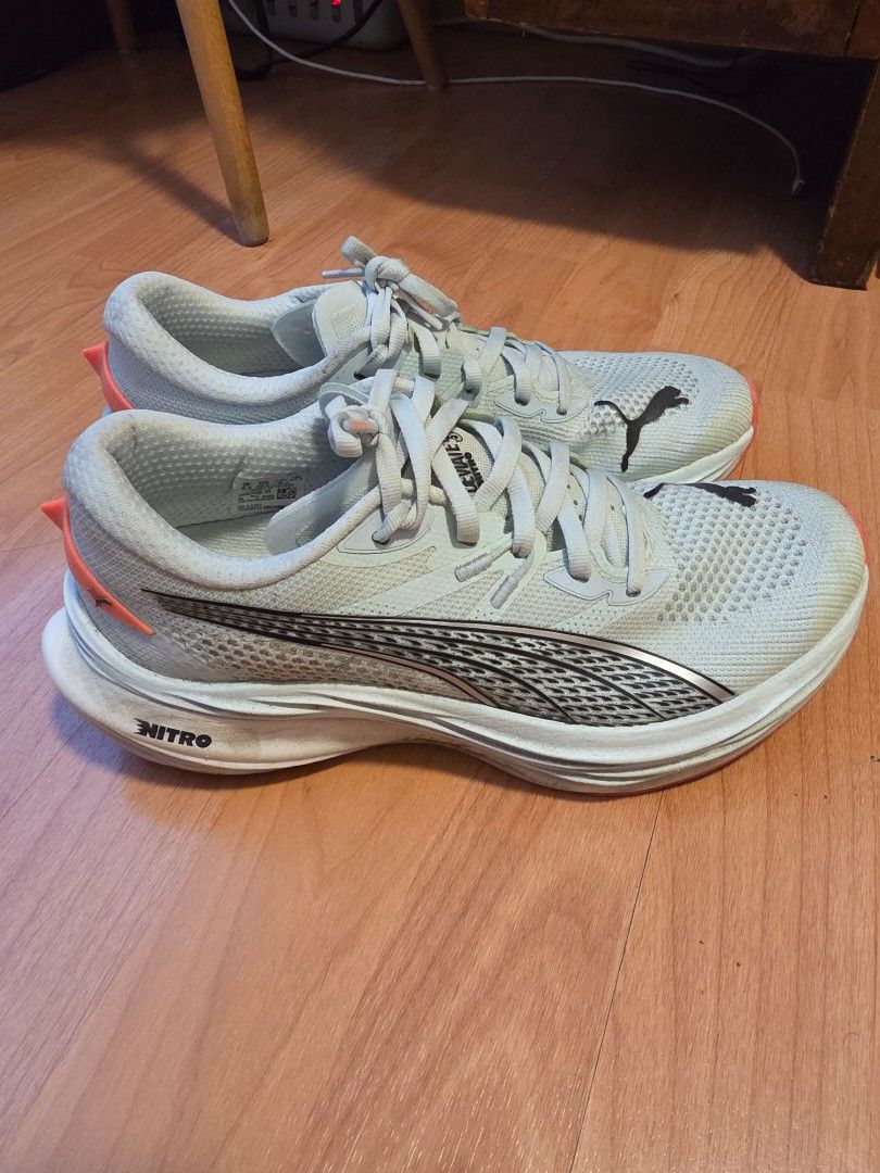 Puma Deviate Nitro 3 (24.5cm) (Category: Sneakers) located in Manila. Submitted by tata_sells (Listing ID 1462996772, Image 2). Description: - Puma Deviate Nitro 3 (no box) - Color: Light green with orange accents - Key Features: Puma Nitro foam, Pumagrip outsole - Ideal for running running - Condition: Minor scuffs on sole and inside pick up from BGC, shipping c/o buyer.