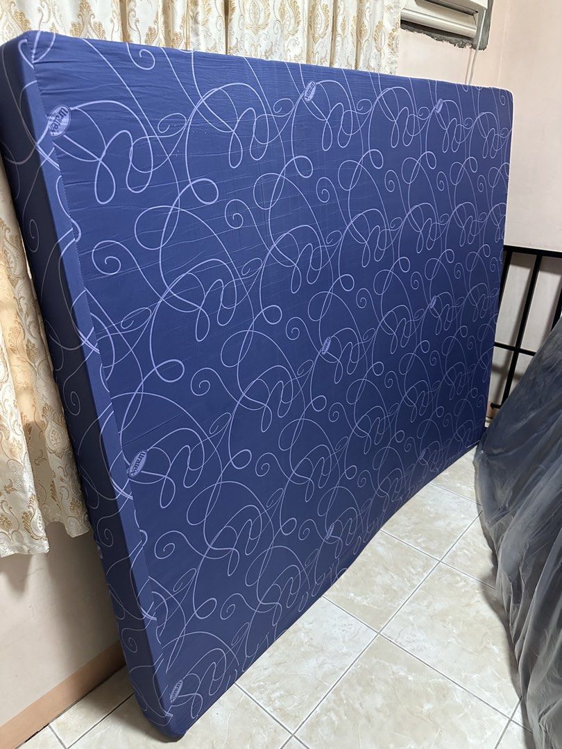 Queen Size matress (Category: Bed Frames & Mattresses) located in Baliuag. Submitted by go_recycles (Listing ID 1463113133, Image 1). Description: - uratex mattress - Blue patterned cover with a swirly design - Comfortable - Suitable for a queen-size bed - Selling because of an upgrade.