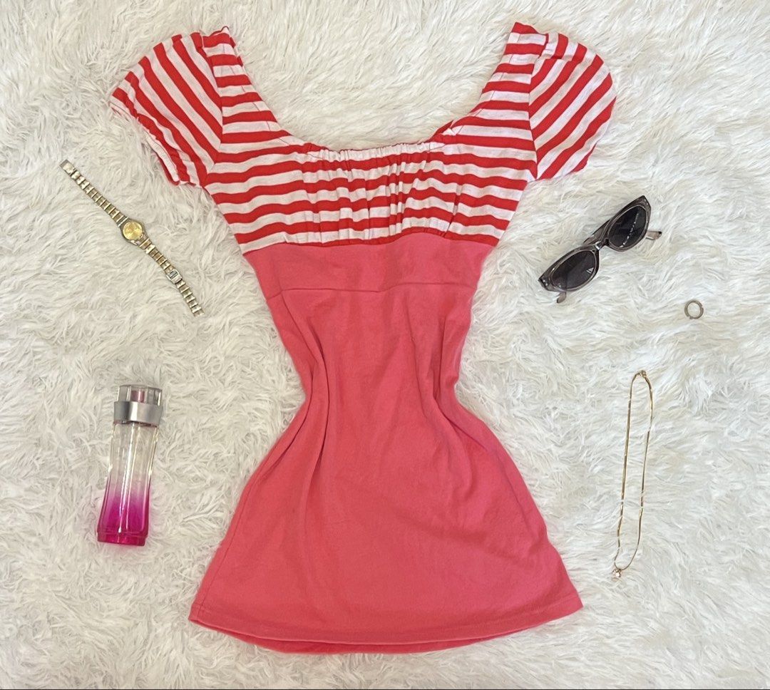 Red and White Striped Top with Pink Bottom (Category: Blouses) located in Tuguegarao City. Submitted by love_clothies (Listing ID 1462902041, Image 1). Description: - Adorable red and white striped top - Solid pink bottom - Comfortable short sleeves - Stylish gathered neckline - Ideal for casual, everyday outfits.