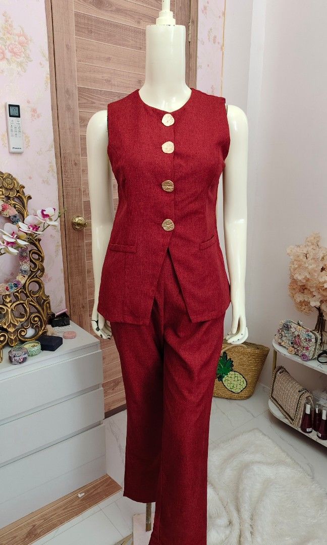 Red Classy Top & Pants Coords (Category: Sets or Coordinates) located in Pagudpud. Submitted by altheacee063978 (Listing ID 1463097945, Image 2). Description: s-m.