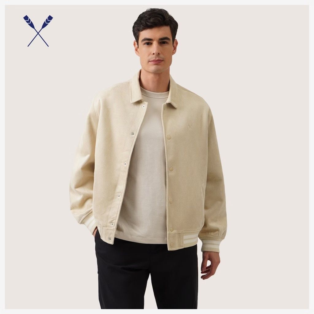 Regatta Bomber Jacket Faux Suede Cream (Category: Coats, Jackets and Outerwear) located in Pasay City. Submitted by xsamskie (Listing ID 1462885433, Image 2). Description: Regatta Bomber Jacket In Faux Suede With Snap Button Closure For Men (Cream) - Cream-colored varsity jacket - Button-up front with collar - Ribbed cuffs and hem for a snug fit - Small embroidered logo on the chest - Super comfy and stylish design - Ideal for casual everyday wea