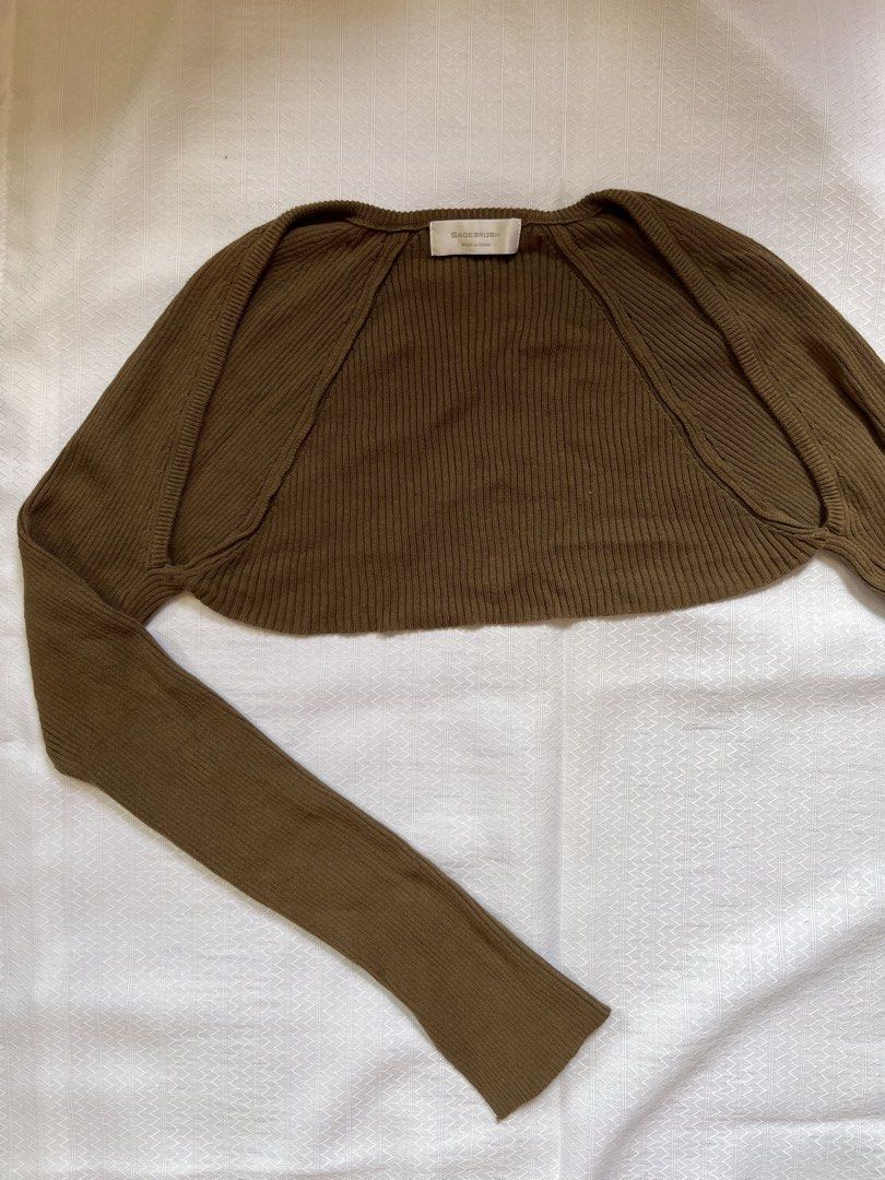 Ribbed Cropped Cardigan (Category: Coats, Jackets and Outerwear) located in Baguio. Submitted by leyfinds_2600 (Listing ID 1462918138, Image 1). Description: Brown Ribbed Cropped Cardigan • Stretchable ribbed fabric • Long sleeves • Cropped fit • Color: pls refer to the last photo for actual color Size: Fits S–M 📍Baguio Shipping thru J&T (payment first).