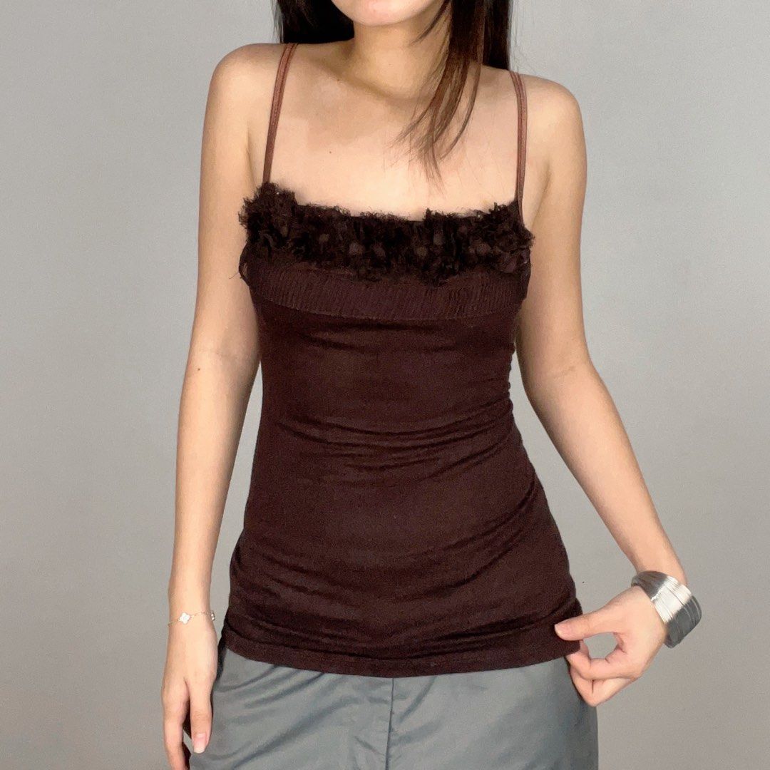 ruffled fur hem cami top (Category: Sleeveless) located in Manila. Submitted by pabili.ph (Listing ID 1463069498, Image 1). Description: small to medium L21", up to B34".