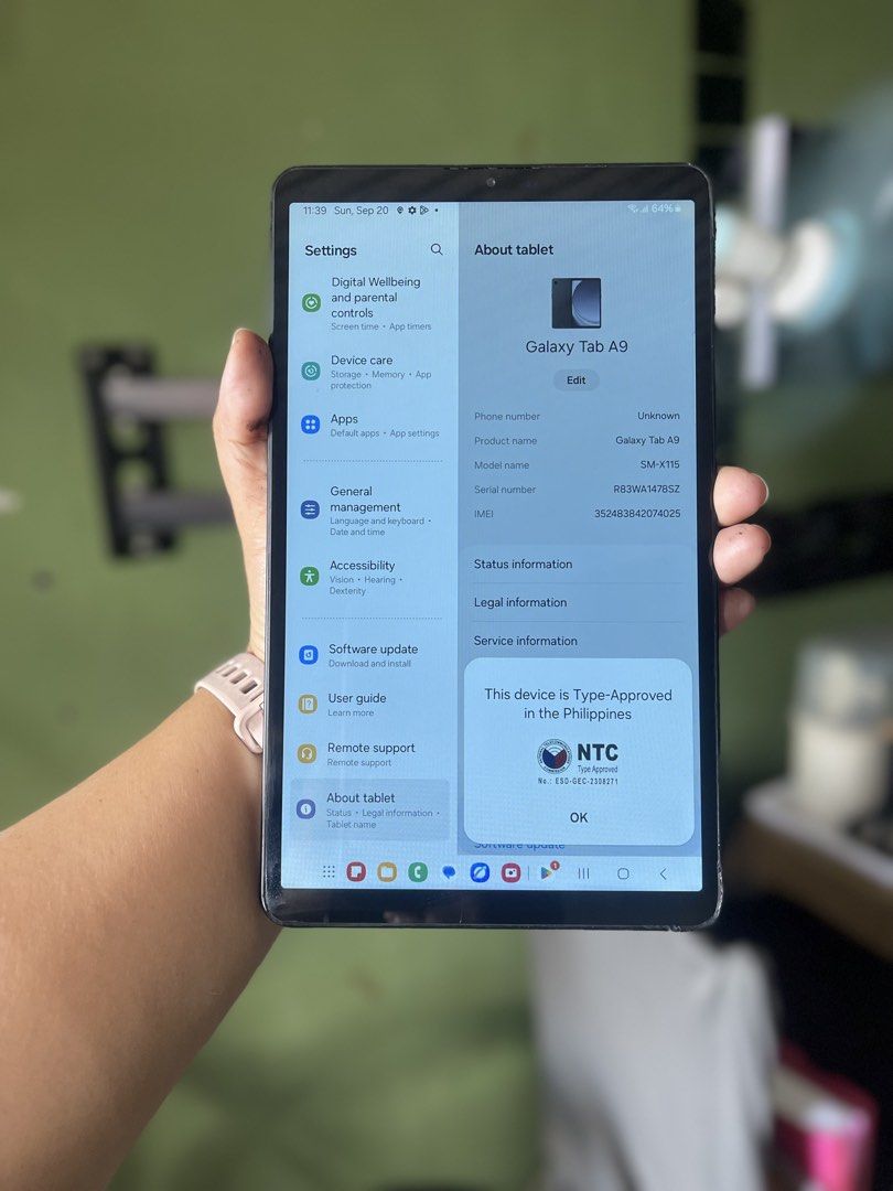 Samsung Tab A 9 (Category: Android) located in Manila. Submitted by gadget_hub_199 (Listing ID 1462916620, Image 3). Description: 🍀SAMSUNG GALAXY TAB A9🍀 100% Original 📌 4/64gb Helio G99 Mali-G57 MC2 Android 16 8.7 inches ￼5100mAh battery🔋 4g LTE Octa-Core Type C charger port P4,500.
