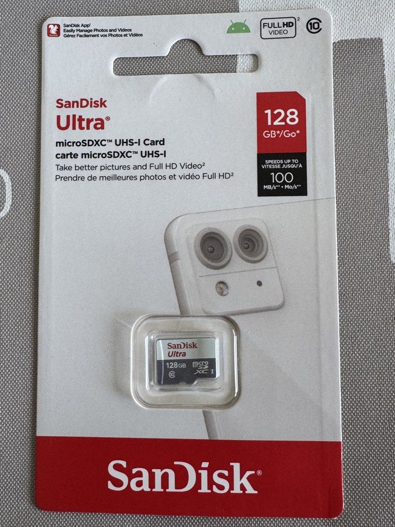 SanDisk Ultra Micro SD Card 128 GB (Category: Memory & SD Cards) located in Manila. Submitted by robynhewd (Listing ID 1463103113, Image 1). Description: SanDisk Ultra Micro SD Card 128 GB Brand new and not yet opened With receipt and warranty Bought last September 18,2026 for ₱1,634 RFS: Bought the wrong memory card.