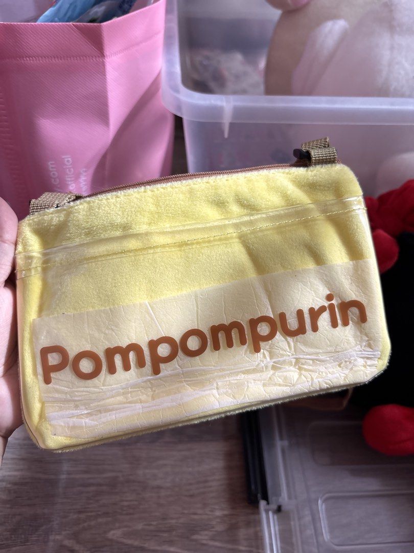 Sanrio Pompompurin Plush Pouch Bag (Category: Purses & Pouches) located in Bulacan. Submitted by littletrinks (Listing ID 1462967535, Image 2). Description: fits similar size of samsung 24s ultra.