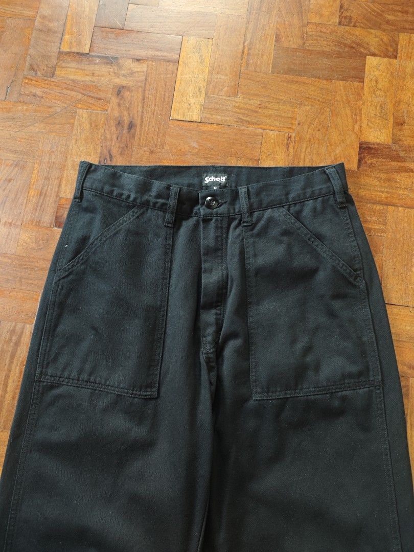 Schott NYC Black Fatigue Pants (Category: Trousers) located in Batangas. Submitted by retroguyy (Listing ID 1462980970, Image 2). Description: Schott NYC Black Fatigue Pants Size tag : M Color: Black Material= 100% Cotton YKK Zipper Dimensions: (Laid Flat) Waist= 15 inches Rise = 12 inches Inseam = 29 inches Outseam = 41 inches Hem = 8.50 inches Issue = Need Wash .