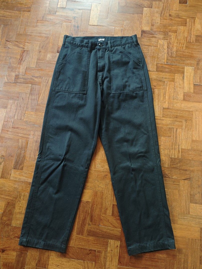 Schott NYC Black Fatigue Pants (Category: Trousers) located in Batangas. Submitted by retroguyy (Listing ID 1462980970, Image 1). Description: Schott NYC Black Fatigue Pants Size tag : M Color: Black Material= 100% Cotton YKK Zipper Dimensions: (Laid Flat) Waist= 15 inches Rise = 12 inches Inseam = 29 inches Outseam = 41 inches Hem = 8.50 inches Issue = Need Wash .