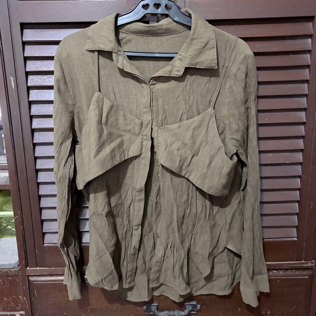 Set of 2 Button Down (Category: Longsleeves) located in Mabalacat. Submitted by maebirayd (Listing ID 1462986943, Image 3). Description: - Brown textured shirt - Collared neckline - Button-up front - Long sleeves - Unique crinkled fabric for added texture - Great for layering or wearing on its own - Versatile wardrobe staple.