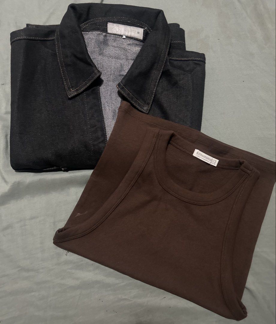 Set of two (Category: Formal Shirts) located in Manila. Submitted by sars_16 (Listing ID 1463061806, Image 1). Description: H&M XL top Strativarious sando All brand new New issue .