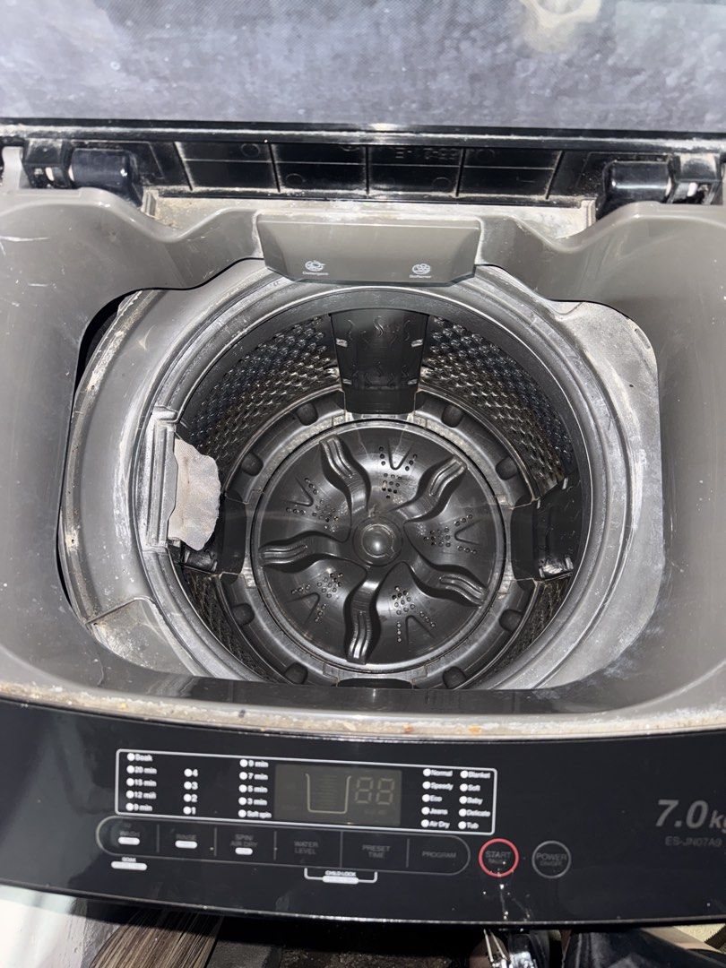 Sharp 7.0kg Top Load Washing Machine ES-JN07A9 (Category: Washing Machines and Dryers) located in Bacoor. Submitted by crissxcross.ph (Listing ID 1462917118, Image 3). Description: - Sharp Top Load Washing Machine - 7.0kg Capacity - Multiple Wash Programs: Soak, Speedy, Eco, Jeans, Delicate, Tub - Adjustable Water Level and Preset Time - User-friendly controls with clear Power and Start/Pause buttons - For pickup at San Nicolas, Bacoor, Cavite.