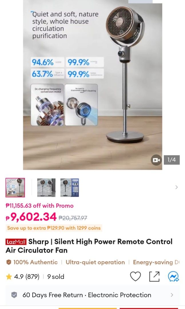 Sharp fan (Category: Fans) located in Manila. Submitted by jhaymar_hernandez (Listing ID 1462890455, Image 2). Description: ‼️PRE-ORDER SALE!‼️ 7K Nalang! Presyong pamasko nayan. 10,800+ presyo nyan sa blue app baka tawaran mo pa (Sharp Brand) Option 1: (7,000 Pesos) Purifying air with (voice control command) (DC Inverter) (Silver) Option 2: (6,000 Pesos) Antibacterial with remote control (Sleep mode) (Gray) Location: Cogeo Gate 2 Antipolo City.