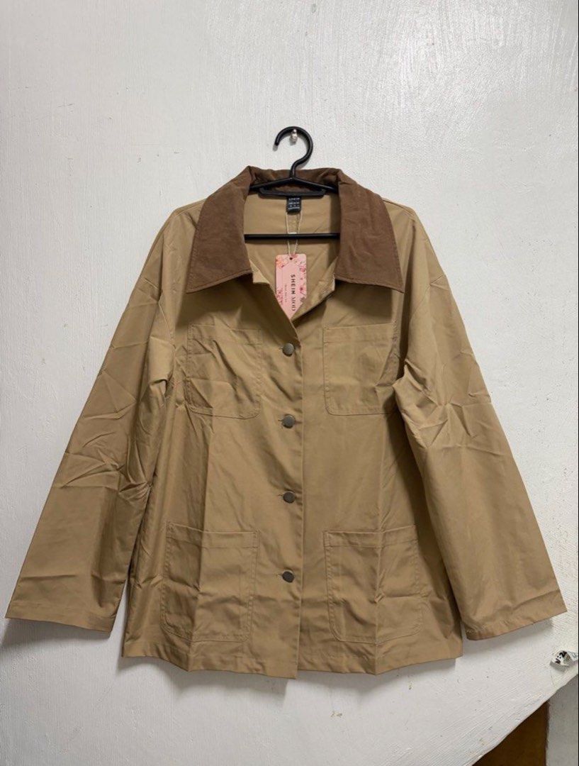 SHEIN Khaki/Brown Coat/Jacket (Category: Coats, Jackets and Outerwear) located in Makati City. Submitted by julivyian (Listing ID 1462915089, Image 1). Description: - SHEIN Mod jacket - Brown corduroy collar - Button-up front XS on tag but can fit up to Small (oversized) Just ordered it from Shein. Malaki pala sya sa akin. New with tag pa. Bought for 700+ .