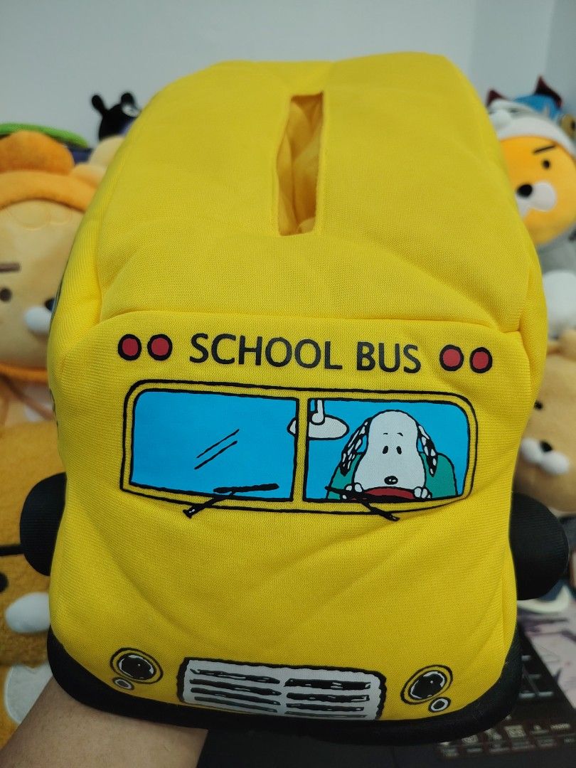 Snoopy School Bus Tissue Holder (Category: Plushies & Soft Toys) located in Pasay City. Submitted by jboxshop (Listing ID 1463086199, Image 3). Description: Cute Snoopy school bus plush with Peanuts characters. Perfect for fans, use as a cushion or decor..