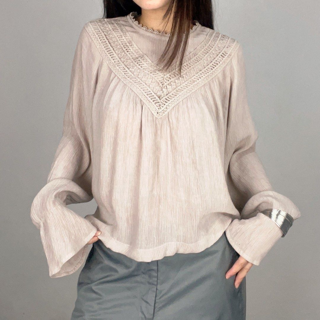 soft beige boho crochet lace longsleeve top (Category: Others Tops) located in Manila. Submitted by pabili.ph (Listing ID 1463074168, Image 1). Description: medium to large L18", up to B42".
