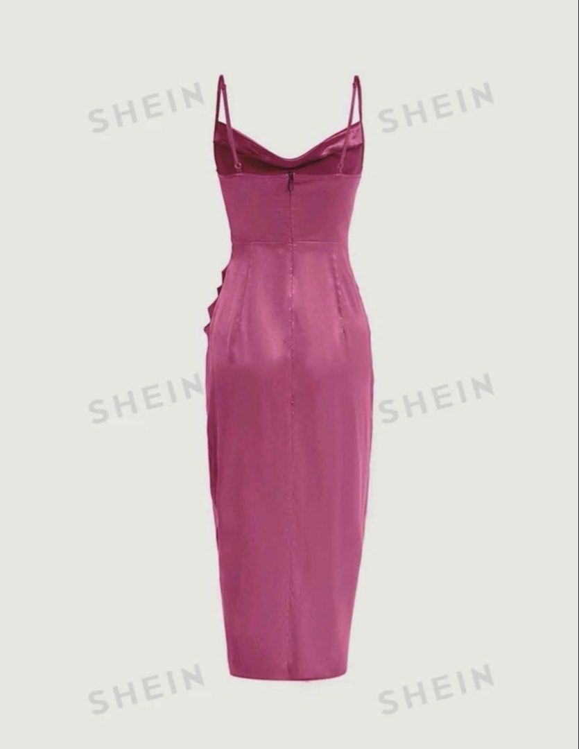 Solid Draped Collar Ruched Split Thigh Satin Cami Dress (Category: Dresses) located in Manila. Submitted by thelabelfindsbym (Listing ID 1462944929, Image 2). Description: With tag.