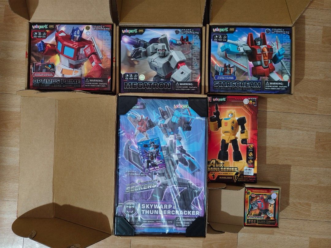 Yolopark Transformers AMK Series Model Kits (Category: Gundam & Model Kits) located in Manila. Submitted by rlmjr061435995 (Listing ID 1463054894, Image 1). Description: FOR SALE: YOLOPARK AMK and AMK Mini P6,000 TAKE ALL Opened for inspection: •Optimus Prime AMK •Megatron AMK •Starscream AMK •Bumblebee AMK mini MIB (opened to check the numbered card) •2 Pack Thundercracker/Skywarp AMK BIB •Cliffjumper AMK mini Freebie: 1/30 scale human figures, 