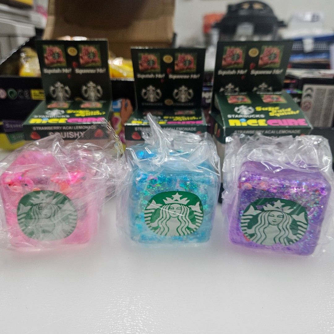 Starbucks Squishy Cube - Strawberry Acai Lemonade (Category: Other Stationery & Craft) located in Manila. Submitted by cam_c (Listing ID 1463037183, Image 1). Description: Starbucks Squishy Cube sold per piece Brand New with box - Flavor: Strawberry Acai Lemonade - Colors: Purple, Blue, Pink - Features: Glitter inside and Starbucks logo - Benefits: Great for stress relief or as a cute collectible.