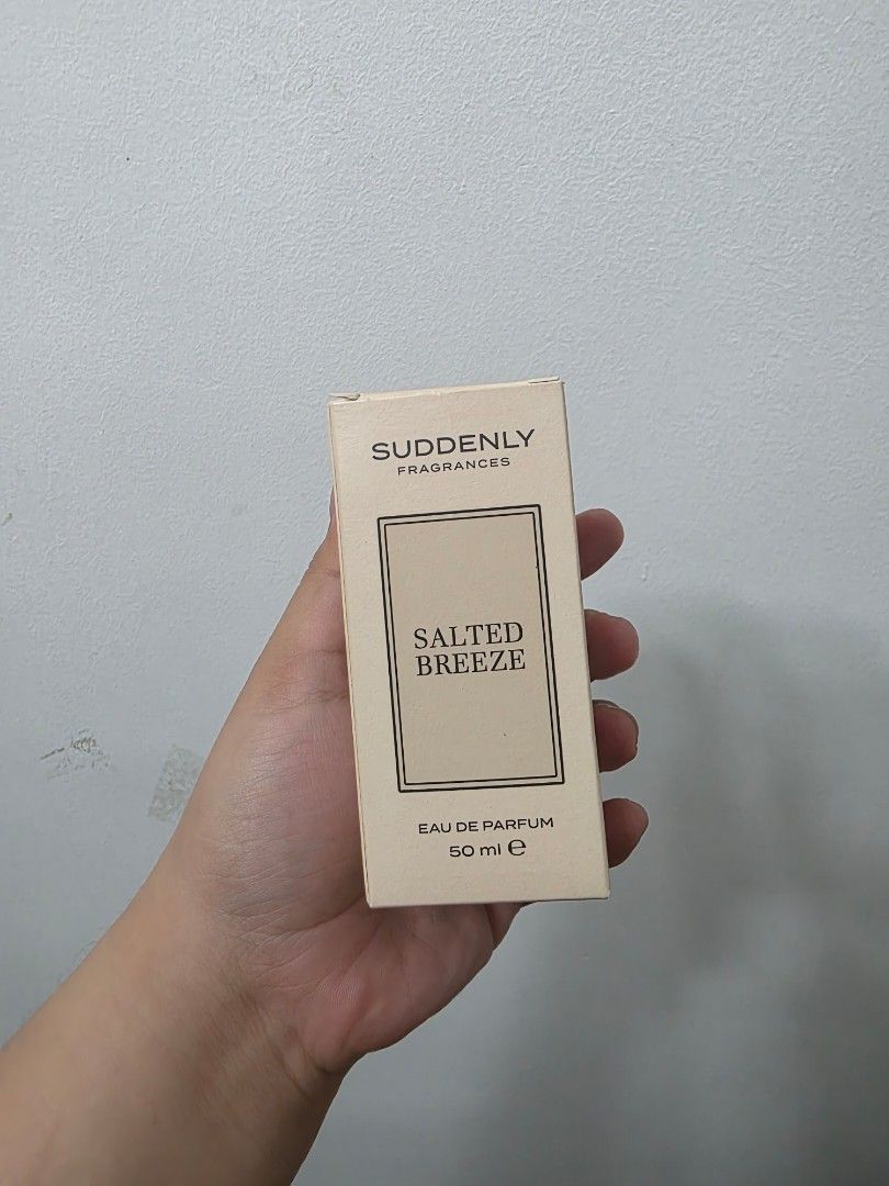 Suddenly Fragrances Salted Breeze Eau de Parfum 50ml (Category: Fragrance & Deodorants) located in Quezon City. Submitted by agapimou88 (Listing ID 1463030914, Image 1). Description: - Suddenly Fragrances Salted Breeze Eau de Parfum - 50ml bottle - Scent: Salted Breeze - Ideal for everyday wear and special occasions -From Ireland.