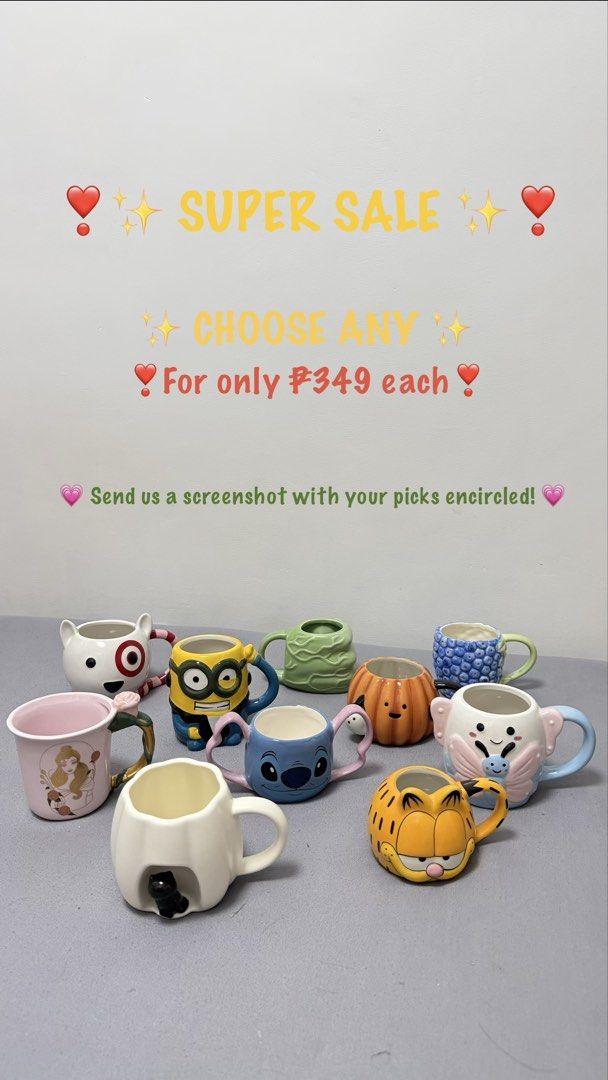 Super Sale Ceramic Mugs !!! (Category: Coffee & Tea Tableware) located in Quezon City. Submitted by fragilebabies (Listing ID 1463015875, Image 1). Description: ₱349.00 Each!!! Disclaimer: Please be reminded that these mugs are mall pull-out items. Minor imperfections such as small chips, slight paint chips, crazing (fine hairlines), and other minor marks may be present and are considered normal for mall pull-out items. That said, most of our mug