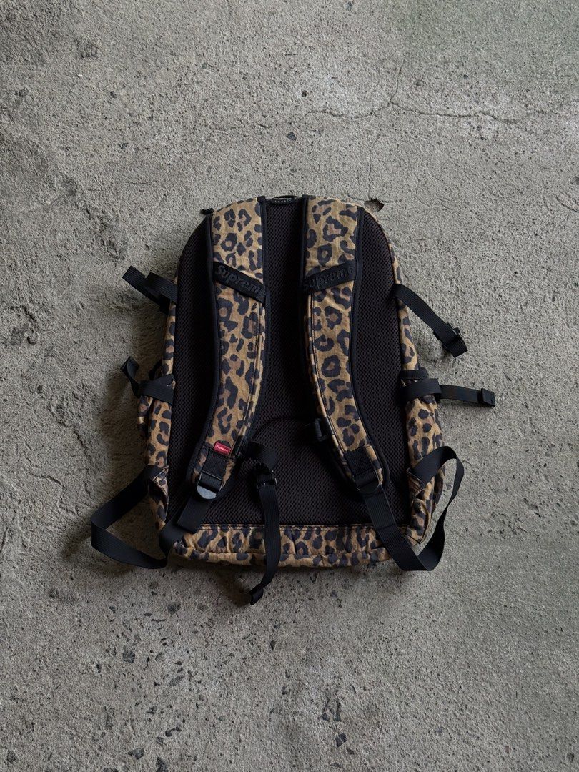 Supreme Leopard Backpack (Category: Backpacks) located in Manila. Submitted by yamborghini22 (Listing ID 1462985434, Image 3). Description: Supreme Backpack FW20 Leopard Cordura Great Condition ₱7998 .