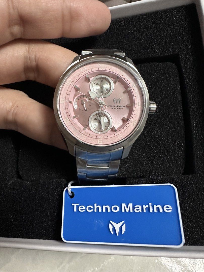 TechnoMarine Pink Chronograph Watch (Category: Luxury Watches) located in Pasig City. Submitted by pupaps0689590 (Listing ID 1463039386, Image 3). Description: - Authentic TechnoMarine Watch - Chic Pink Dial with Chronograph Functionality - Durable Stainless Steel Band - Water Resistant up to 100m (330ft) - Comes with Original Box and Welcome Card - Ideal for Everyday Wear or Special Events.