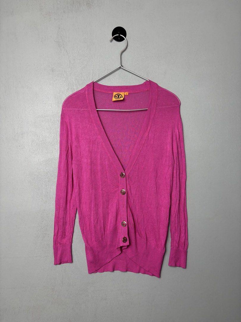Tory Burch Logo Button Cardigan (Category: Coats, Jackets and Outerwear) located in Mandaluyong City. Submitted by fellas_ph (Listing ID 1463049971, Image 1). Description: Excellent condition Missing one button Size M 17.5" Width 24" Lengthu.