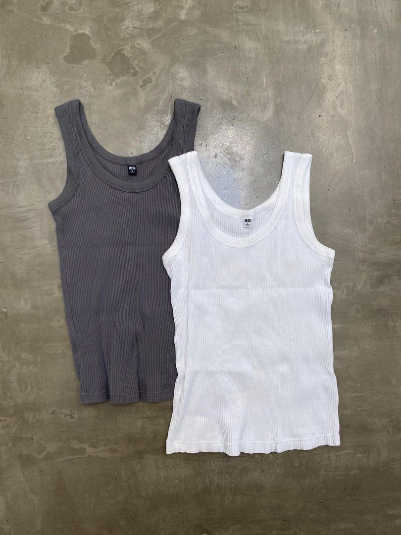 Uniqlo Ribbed Tank Tops (Category: Sleeveless) located in Paranaque City. Submitted by lilybso (Listing ID 1462955296, Image 1). Description: - selling as a bundle - last pic only for fit reference, colors are grey and white.