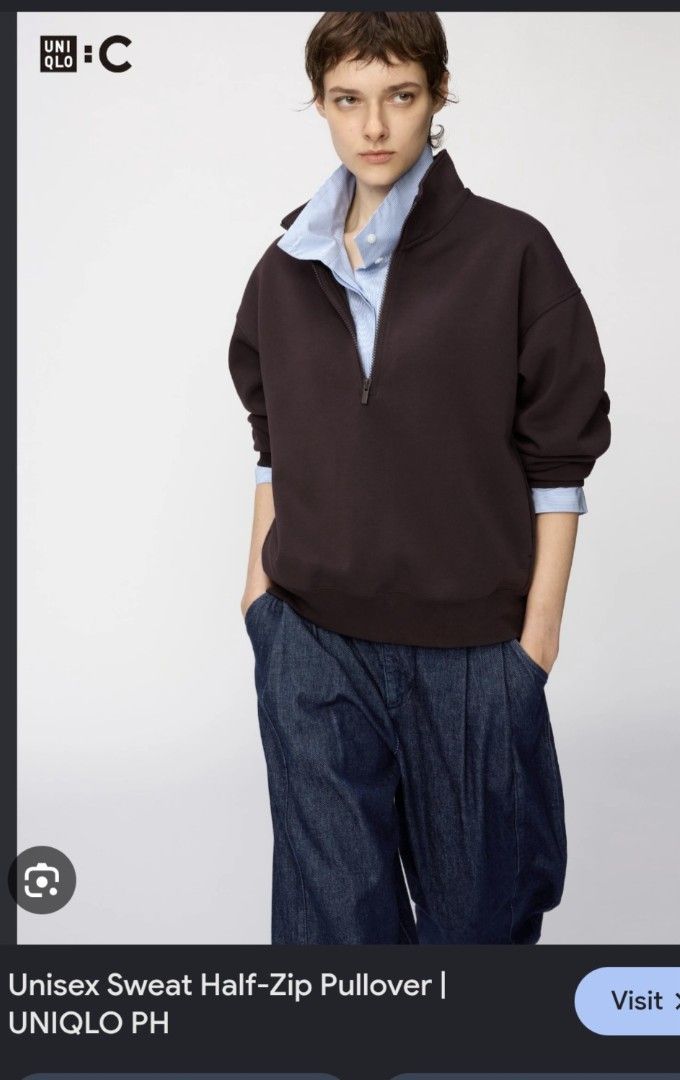 Uniqlo U Unisex Sweat Half-Zip Pullover Size M (Category: Coats, Jackets and Outerwear) located in Manila. Submitted by annasigrid33015 (Listing ID 1463027859, Image 1). Description: - Uniqlo U Half-Zip Pullover - Color: Dark Grey - Material: Recycled Polyester & Cotton Blend - Features: Ribbed cuffs and hem - Style: Great for layering or wearing solo, comfortable and versatile.