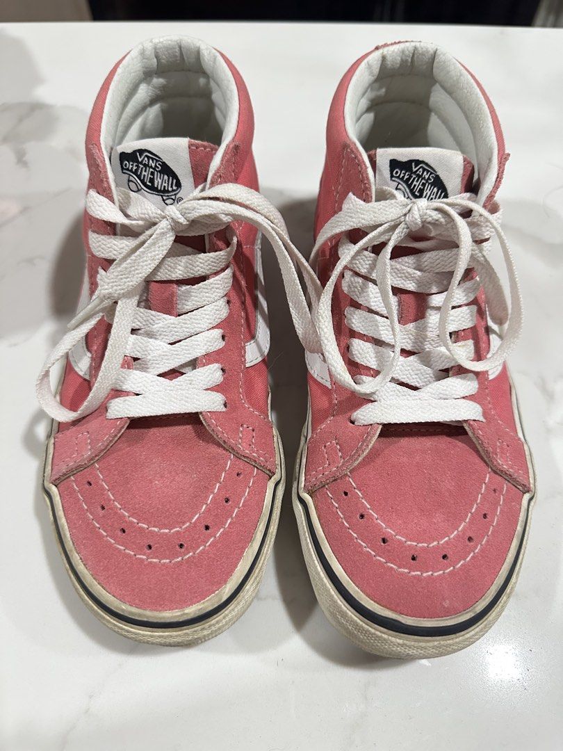 VANS Pink Sk8-Hi high (Category: Sneakers) located in Angeles City. Submitted by claudinelaz (Listing ID 1463072434, Image 1). Description: lightly used - brand: vans -₱1,900 - size: US 6.5 W - original box included - used less then 5x - RFS: decluttering - mop 🧾: gcash/ bank transfer (payo) - mod 🚚: j&t or lbc dm me to claim! dm for more photos!.