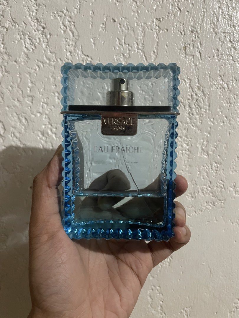 VERSACE MAN Eau Fraiche Eau de Toilette 100ml (Category: Fragrance & Deodorants) located in Talisay. Submitted by mrjannchristian (Listing ID 1462900358, Image 1). Description: - Versace Man Eau Fraiche Eau de Toilette - 100ml bottle - 1/3 of contents left - Cap included - 1/3 amount of liquid remaining - Ideal fragrance for warm weather.