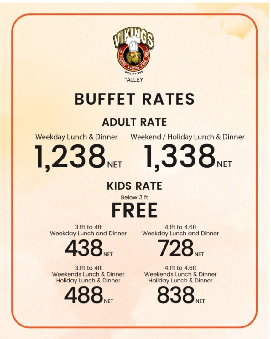 Vikings Discount Food Voucher (Category: Other Food & Drinks) located in Manila. Submitted by beahtam (Listing ID 1463048341, Image 2). Description: ​✨ VIKINGS BUFFET VOUCHERS - 15% OFF! ✨ ​Planning a feast, family gathering, or celebration? Grab your Vikings vouchers now and enjoy 15% OFF at all branches! 🍽️ ​Quick Details: ​Discount: 15% OFF your total bill ​Group Size: Available for 2 up to 10 pax (Minimum of 2 pax) ​Flexibility: You can buy 