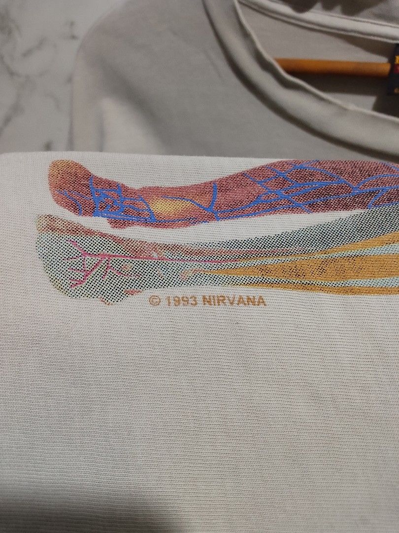 Vintage 1993 Nirvana Brockum Tag Tshirt (Category: Tshirts & Polo Shirts ) located in Paranaque City. Submitted by lanceee.999 (Listing ID 1462920923, Image 3). Description: Size: L Dimes: W25 L29.5 Brockum Tag Dated: 1993 Off/Authentic Issue: Neck Fraying.