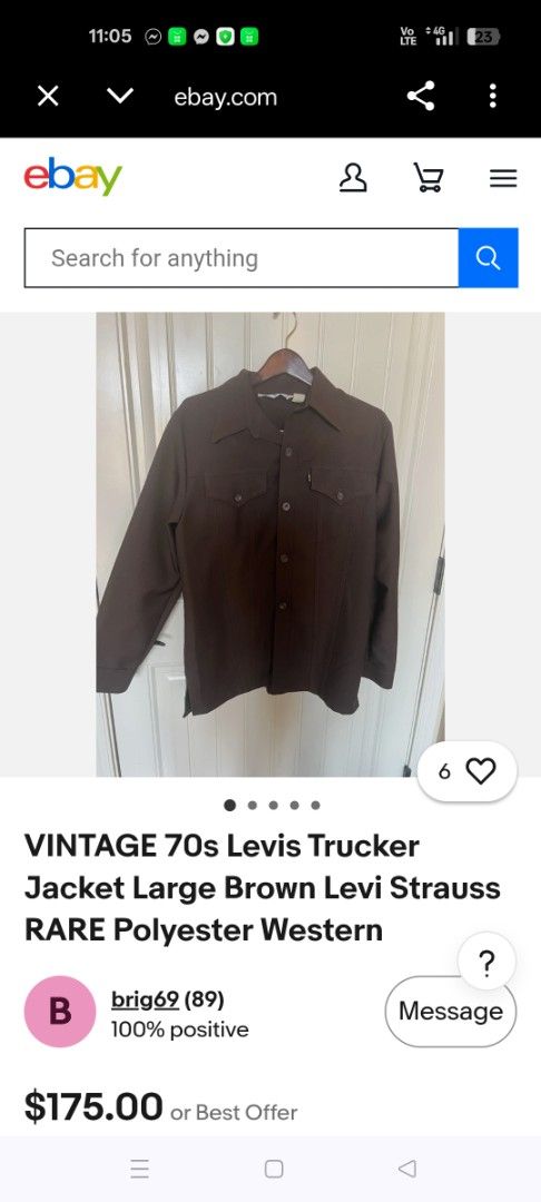 Vintage 70s Levi Strauss Polyester Western Jacket (Category: Coats, Jackets and Outerwear) located in Taguig. Submitted by conniemdcruz (Listing ID 1463071008, Image 1). Description: - Brand: Levi Strauss - Color: Brown - Material: Polyester - Style: Classic 70s Western Jacket - Features: Button-up front, two chest pockets - Size: XL - Condition: Great vintage piece Vintage 70's Levis Trucker jacket Choco brown Xl on tag Fits large 21.5x29.5 Stil