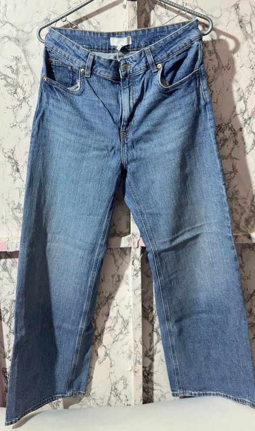 Vintage Blue Wide Straight Jeans (Category: Jeans) located in Manila. Submitted by kirayychii (Listing ID 1463111105, Image 2). Description: - Take both for ₱450 - H&M is in original color as washed blue - Girl Almighty used once.