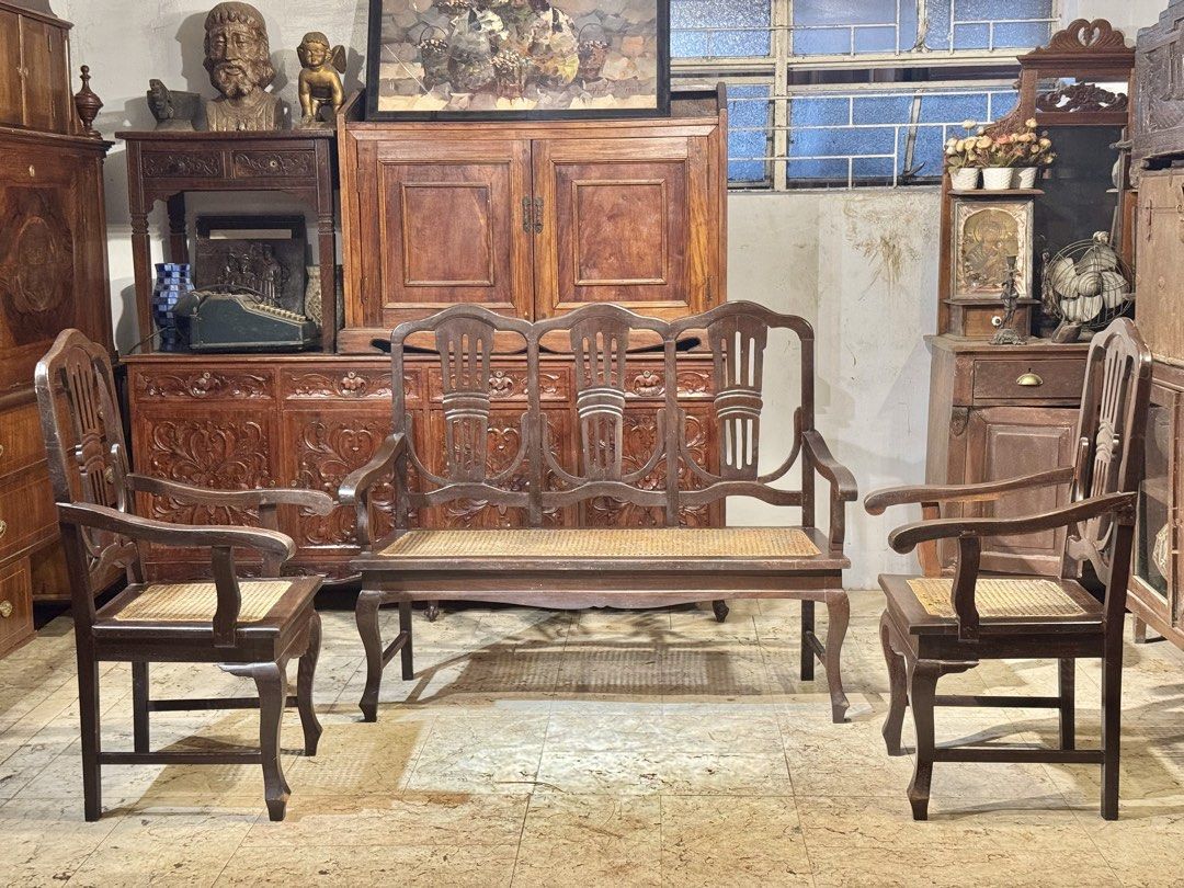 Vintage Esmeralda Veranda Narra Set (Category: Outdoor Furniture) located in Manila. Submitted by sinaunang_gamit (Listing ID 1462977132, Image 2). Description: Vintage Esmeralda Veranda Narra Set Free center Table upon purchase 3 seater Length: 52 inches Height: 42.5 inches Width: 21 inches 1 seater Length: 22 inches Height: 42.5 inches Width: 21 inches ₱20k for the whole set.