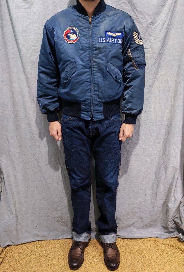 vintage houston USAF flight bomber jacket (Category: Coats, Jackets and Outerwear) located in Baguio. Submitted by used_clothing2600 (Listing ID 1463025199, Image 1). Description: vintage houston USAF flight bomber jacket size 36R good condition signs of usage pit to pit 23 inches length 24 shoulders 19 sleeve length 22.5 hem 15 P 1,880.