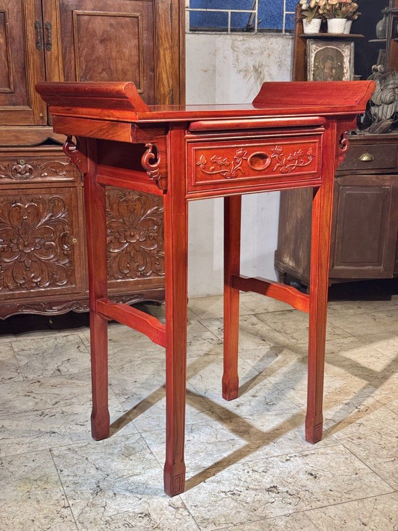 Vintage Traditional Narra Chinese Altar Table (Category: Tables & Sets) located in Manila. Submitted by sinaunang_gamit (Listing ID 1462993652, Image 2). Description: Vintage Traditional Narra Chinese Altar Table Height: 45 inches Length: 35 inches Width: 19 inches Red Narra ₱8k.