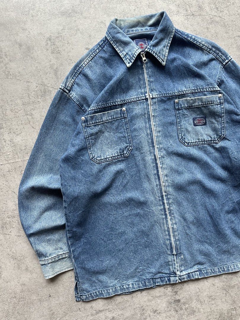 Vintage Wit Ford Harrington Denim Jacket (Category: Coats, Jackets and Outerwear) located in Cabuyao City. Submitted by _betterthanexpensive. (Listing ID 1463045744, Image 3). Description: Vintage Wit Ford Harrington Denim Jacket Width:23 Length:29 Size:Medium on tag Color Rate:10/10 In pristine condition.