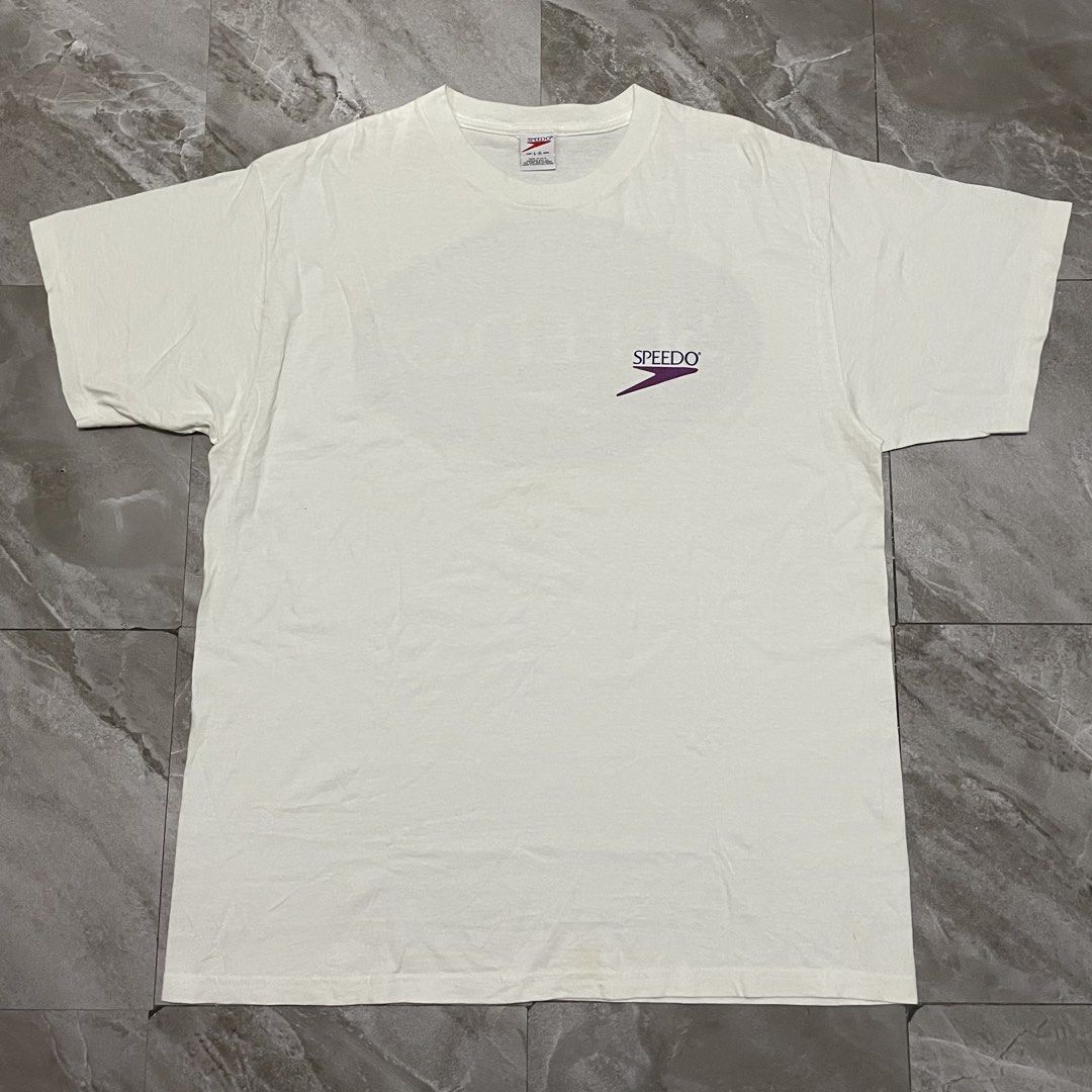 VTG 1996 Speedo White Tee (Category: Tshirts & Polo Shirts ) located in Bacoor. Submitted by thrift2dough (Listing ID 1463061195, Image 2). Description: VTG 1996 Speedo White Tee Size: Large Condition: 9/10 Issue: stains (washable) Dimensions Width: 23 in Length: 30 in Price: 1,000 shipped.