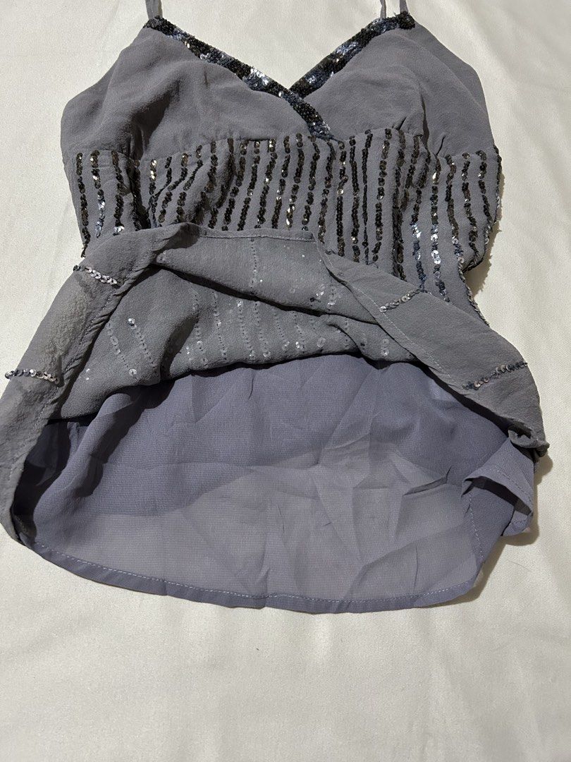 vv chic grey sequin embellished camisole top (Category: Sleeveless) located in Pagadian. Submitted by yowna_declutters (Listing ID 1463040301, Image 3). Description: seller’s fave | good as new — location: pagadian city payment first.