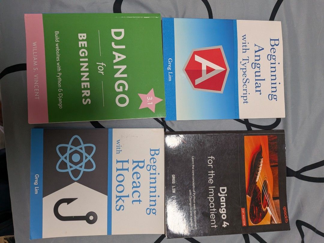 Web Development Books: Python, JS, HTML, CSS, Django, React, Angular (Category: Storybooks) located in Singapore. Submitted by hoxuanvinh (Listing ID 1462911504, Image 2). Description: - Web Development Book Bundle - Covers Python (Flask, Django) - REST APIs & MySQL - HTML & CSS - JavaScript & jQuery - React with Hooks - Angular with TypeScript - Perfect for aspiring developers.