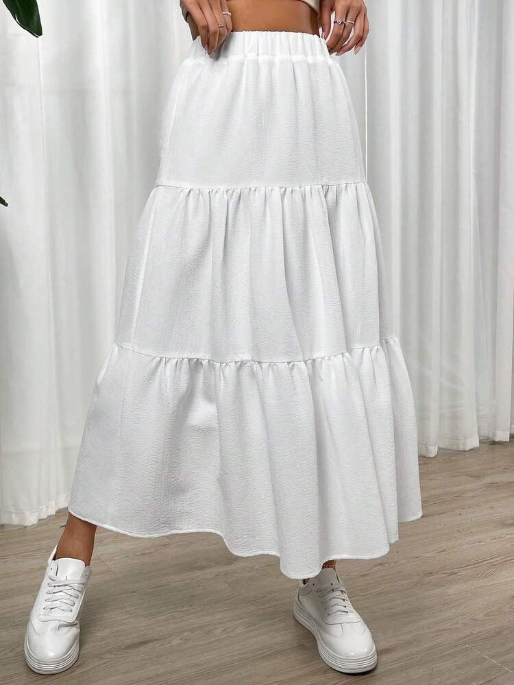 White Tiered Maxi Skirt (Category: Skirts) located in Makati City. Submitted by ydeolch (Listing ID 1463067468, Image 2). Description: Flowy white maxi skirt, effortlessly dreamy and made for twirling. 🤍 ✿ Size: Small (S) ✿ Condition: Like new, Used twice only ✿ Color: White ✿ Flowy maxi-length silhouette ✿ Tiered design with delicate ruffle details ✿ Comfortable elastic waistband for an easy fit 💌 Message me for measurements 📌 RFS: Declutteri