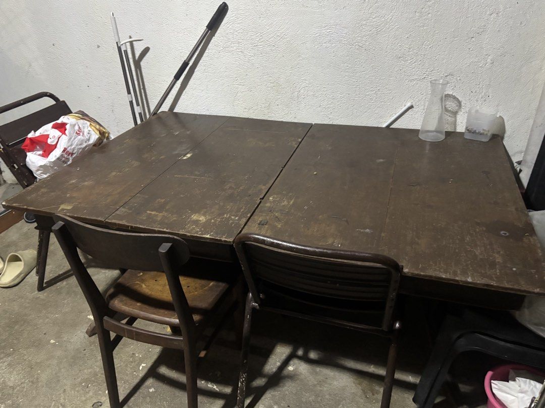 Wooden Dining Table with Chairs (Category: Tables & Sets) located in Quezon City. Submitted by maireyess19 (Listing ID 1462974136, Image 2). Description: Antique table w/ 2 chairs available Not sure what type of wood was used. Pick up only.