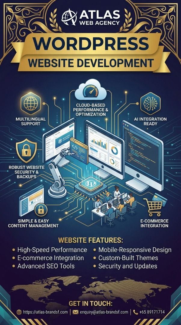 WordPress Website Development (Category: Office & Business Technology) located in Singapore. Submitted by atlas-brandsf (Listing ID 1463037456, Image 2). Description: In a fast-paced digital market, a generic website template isn’t enough. Your business needs a fast, secure, and mobile-responsive website that converts visitors into customers. At ATLAS, we build custom WordPress solutions designed to scale your brand: ✅ Custom Theme Design (No blo