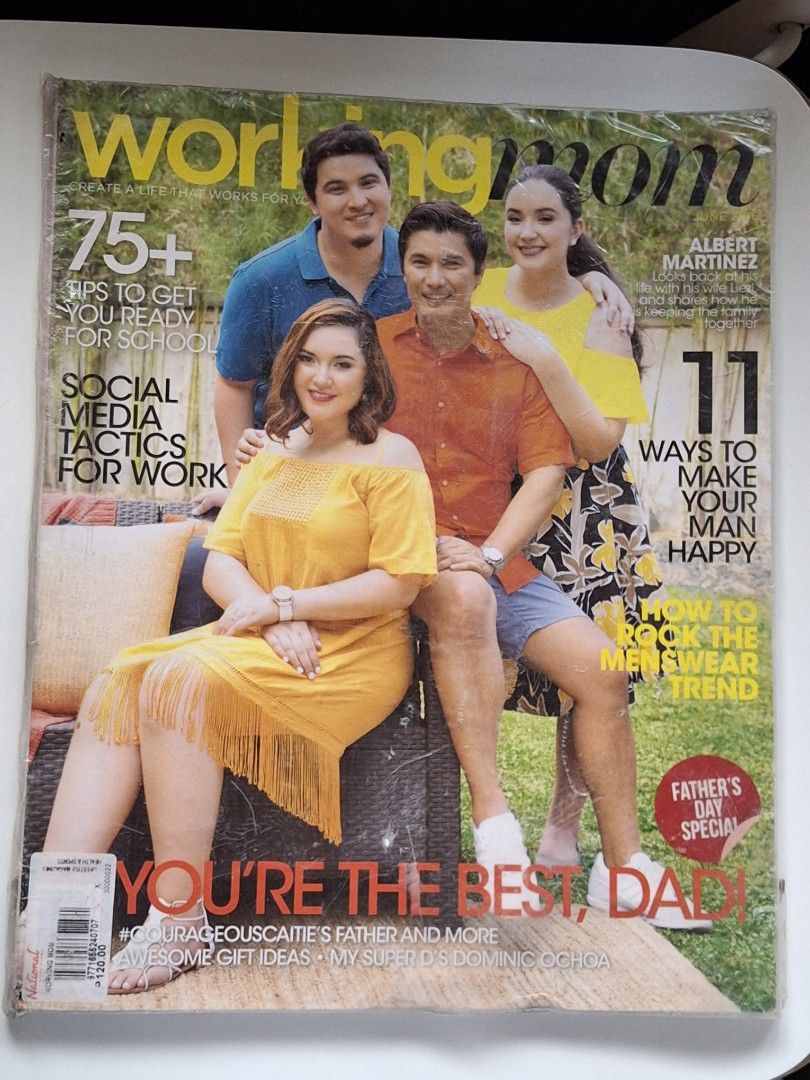 Working Mom Magazine June Issue - Albert Martinez Cover (Category: Magazines) located in Binan City. Submitted by anne_cuevo (Listing ID 1462963167, Image 1). Description: - June issue of Working Mom magazine - Features Albert Martinez and his family on the cover - Articles include: tips for school, social media tactics for work, making your man happy - Special Father's Day section - Menswear trend tips - Perfect for moms and families.
