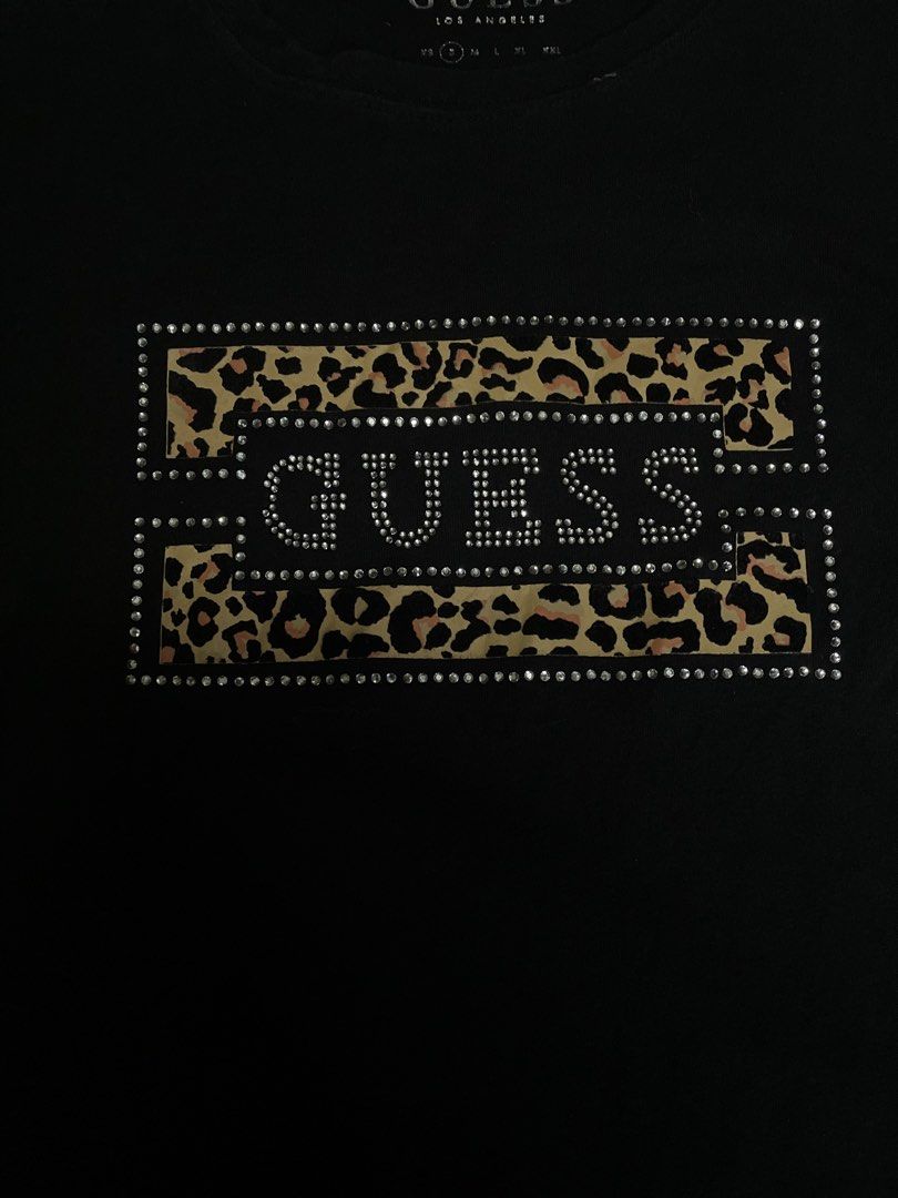 Y2K GUESS LEOPARD RHINESTONES LOGO (Category: Activewear) located in Bocaue. Submitted by mosthighcollective (Listing ID 1463026337, Image 3). Description: Y2K GUESS LEOPARD RHINESTONES LOGO Size: S on tag Dimes: 15 width 23 length Excellent condition No issue 650 only Dm me to avail 📥.