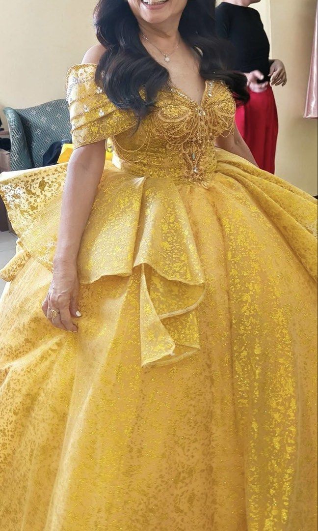 Yellow Ball Gown For Rent (Category: Evening dresses & gowns) located in Las Pinas. Submitted by whistlesnowbells (Listing ID 1462981995, Image 1). Description: - Lace-up back for adjustable fit - Can fit Small To Medium - Ideal for formal events, pageants, or themed parties - Worn only once for birthday Rental fee: 2,000 Security deposit: 1,000 (Refundable) PM for more details .